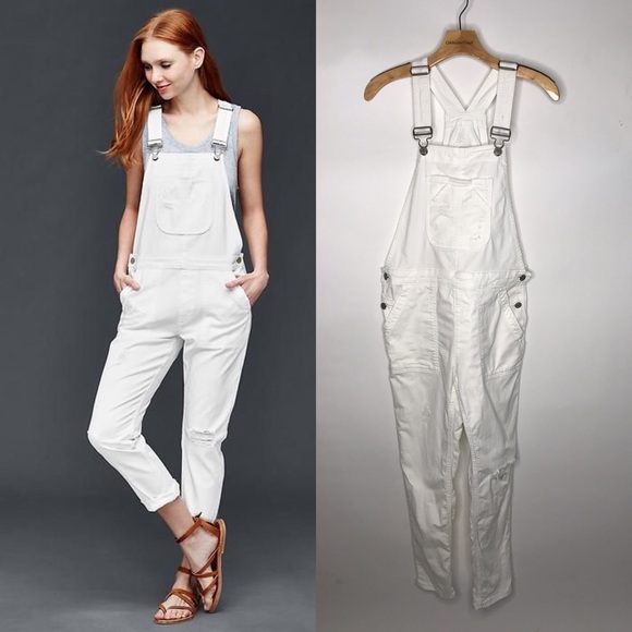 white skinny jean overalls